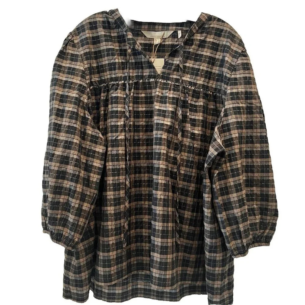 Barbour Plaid Blouse - Black and Tan